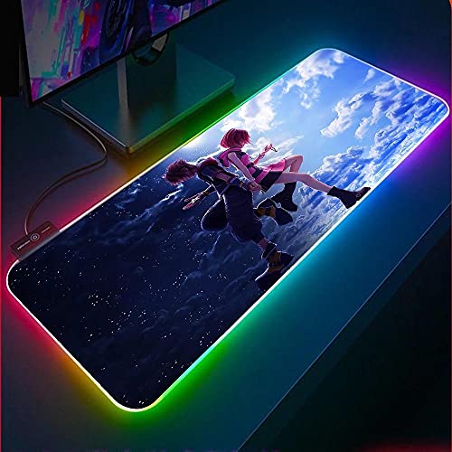 Gaming Mouse Pad Kingdom Hearts Sora HD RGB Mousepad XXL Gamer LED Colorful USB Laptop Keyboard Pad Anti Slip Best Choice CS GO Anime Gaming Desk A 27.6x11.8Â in