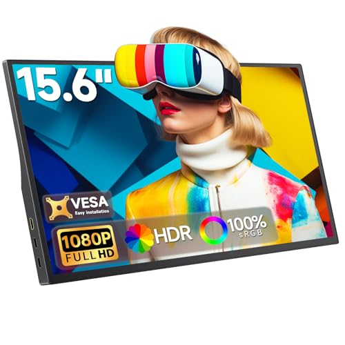 Image of 15.6 inch Portable Monitor 1080P FHD IPS, 250 Nits Brightness, Adjustable Kickstand with VESA Mount, USB-C HDMI, Dual Speakers, Ultra-Slim Travel Laptop Second Screen for Phone PC PS5 Switch
