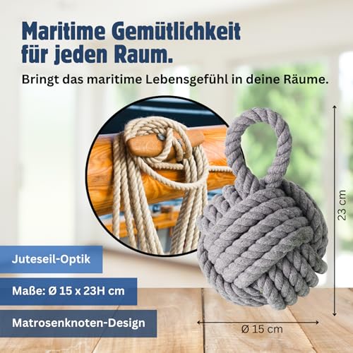 Seaside No.64 - maritimer Türstopper Knoten - elegantes Dekoobjekt aus Jute - stilvoller Seemannknoten für alle Räume, Türen und Fenster - in 4 Farben (hellgrau)
