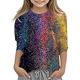 Generisch Top Rundhals Sparkly mit Pailletten Mädchen Glitzer Gradient 3/4 Ärmel Stil Druck Kinder Casual Party Wear Tee Kinderkleidung Mädchen Tops
