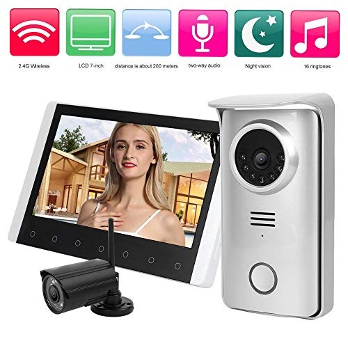 Drahtlose Video-Türklingel, 7-Zoll-TFT-LCD-Türklingel-Gegensprechanlage mit Nachtsicht, Zweiwege-Audio, Video-Türsprechanlage mit 1 Überwachungskamera