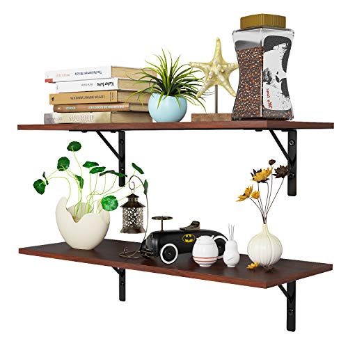 Homfa Floating Shelves Wall-Mounted Display Storage Ledge with Bracket for Bathroom, Kitchen, Living Room, Bedroom, Large 31.5X 11.6X 7.3in (Espresso)