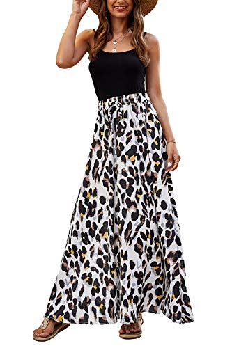 Bluetime Women Boho Leopard Print Chiffon Summer Beach Pleated High Waisted Maxi Long Skirts (M, Floral4)