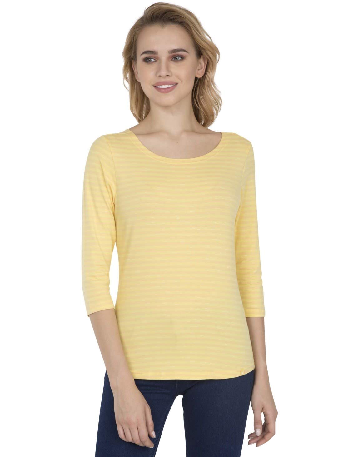 jockey Women's Striped Regular Fit T-Shirt (IW01-0103-BACRM_Banana Cream_Medium)-picture-11