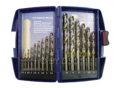 15 Piece 5% Cobalt Fully Ground HSS Drill Set 1.5mm-10mm : Amazon.co.uk ...