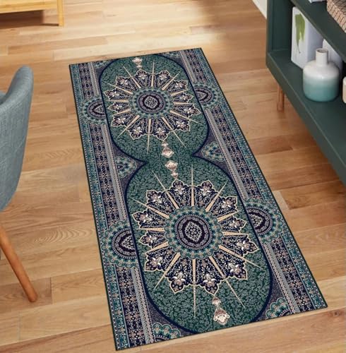 Alfombra de pasillo para pasillo vintage azul verde 90x280cm 2