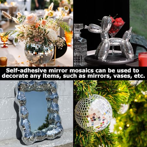 3200 Stück Selbstklebende Mosaikfliesen Quadratische Glasspiegel,Spiegel Mosaik Selbstklebend,5 x 5 mm Glas Spiegelmosaik für DIY Handwerk Dekoration,Silber
