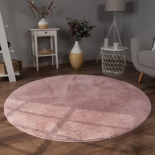 Paco Home Teppich Wohnzimmer Kunstfell weich waschbar modern elegant pflegeleicht Felloptik Uni Seidenglanz flauschig Kurzflor, Grösse:120 cm Rund, Farbe:Pink Paco Home Teppich Wohnzimmer Kunstfell weich waschbar modern elegant pflegeleicht Felloptik Uni Seidenglanz flauschig Kurzflor, Grösse:120 cm Rund, Farbe:Pink