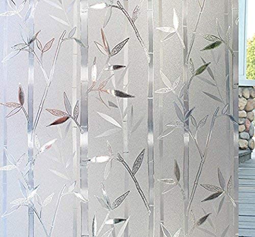 Image of Elton 3D Window Films Privacy Film Self Adhesive Decorative Film for Bathroom Door Window Heat Control Anti UV White Bamboo 24 x 96 inches
