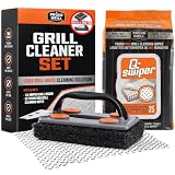 Proud Grill Q-Swiper BBQ Grill Cleaner Set - 1 Grill Brush with Scraper and 25 BBQ Grill Cleaning Wipes, Bristle-Free & Wire-Less, Safe Way to Remove Grease and Grime for A Clean and Healthy Grill