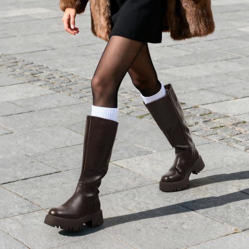 Image of DREAM PAIRS Knee High Boots, Comfortable Chunky Platform Round-Toe Side Zip Boots for Women