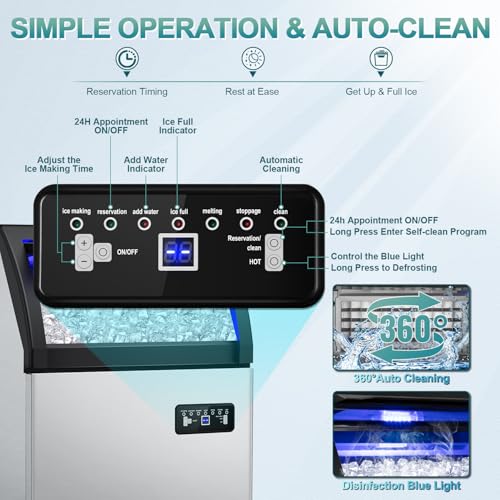 Image of Commercial Ice Maker 260Lbs /24H, Undercounter Ice Maker Machine with 55 Lbs Storage Ice Bin, Built-in Freestanding Stainless Steel Commercial Ice Machine for Shop,Bar, Restaurant, Cafe, Hotel