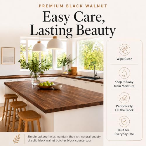 Image of CONSDAN Butcher Block Counter Top, Walnut Solid Hardwood Countertop, Wood Slabs for Kitchen, Reversible, Both Side Polished, Prefinished with Food-safe Oil, 1.5 inch Thickness, 36 inchx25 inch