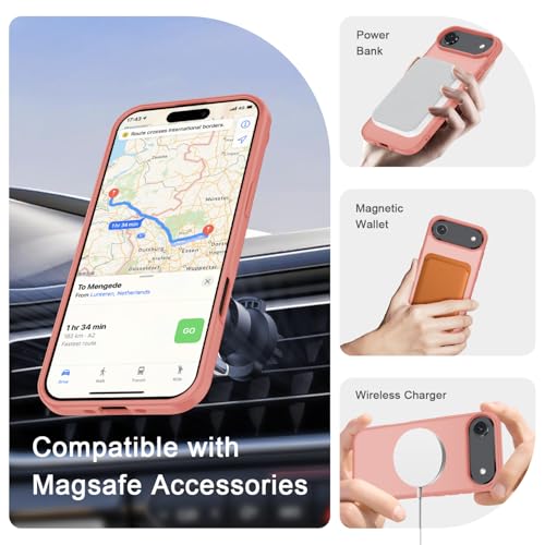 Image of YENAPOON for iPhone Air Case, Matte Magnetic Phone Cover [with 1 Screen Protector] [Support for MagSafe] [Shockproof Military Grade Protection] Translucent Frosted Back, Pink