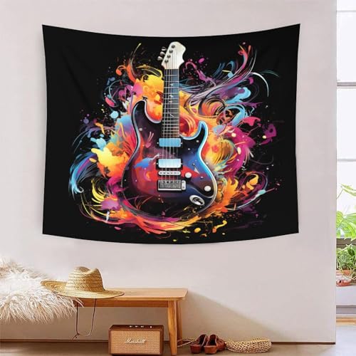 Tapisserie murale guitare 3D grand format 180x230cm en tissu pour decoration salon et chambre