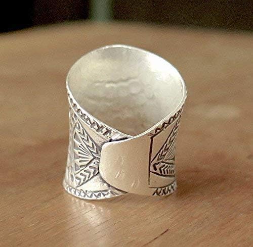 Sterling Silver Boho Large Statement Ring,"SilverShapes" Handmade Ethnic Geometric Engravings Hippie Gypsy Wide Band Adjustable Ring, Also as Thumb ring, Gift for Her - Image 6