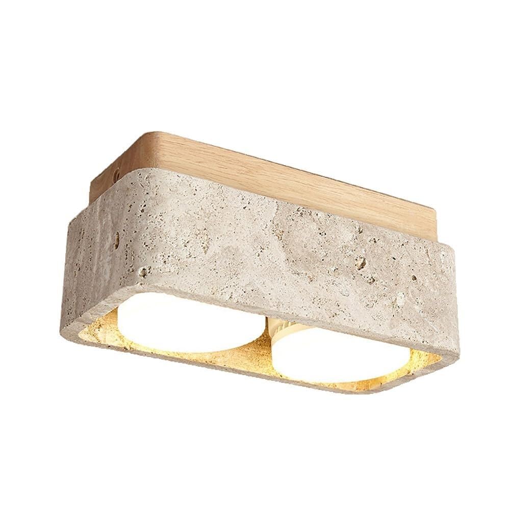KXEcoLife Japanese Wabi-sabi Natural Stone Shade Ceiling Light,Yellow Travertine Art Interior Decoration Lamp(Wood Color,2-Light)