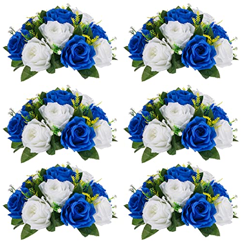 Image of NUPTIO Flower Balls for Wedding Centerpieces - 6 Pcs 9.5 inch Diameter Fake Flower Ball Arrangement Bouquet Party Centerpieces for Tables - Royal Blue Rose Bouquet Centerpiece Flowers for Table