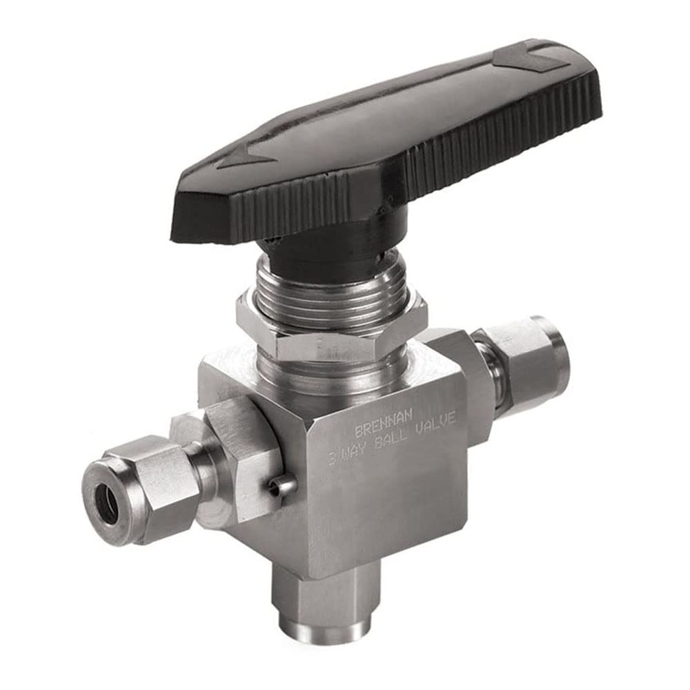 NVB-1112-SS Stainless Steel Three Way Ball Valve, 3.66" Overall Length, 2.99" Height