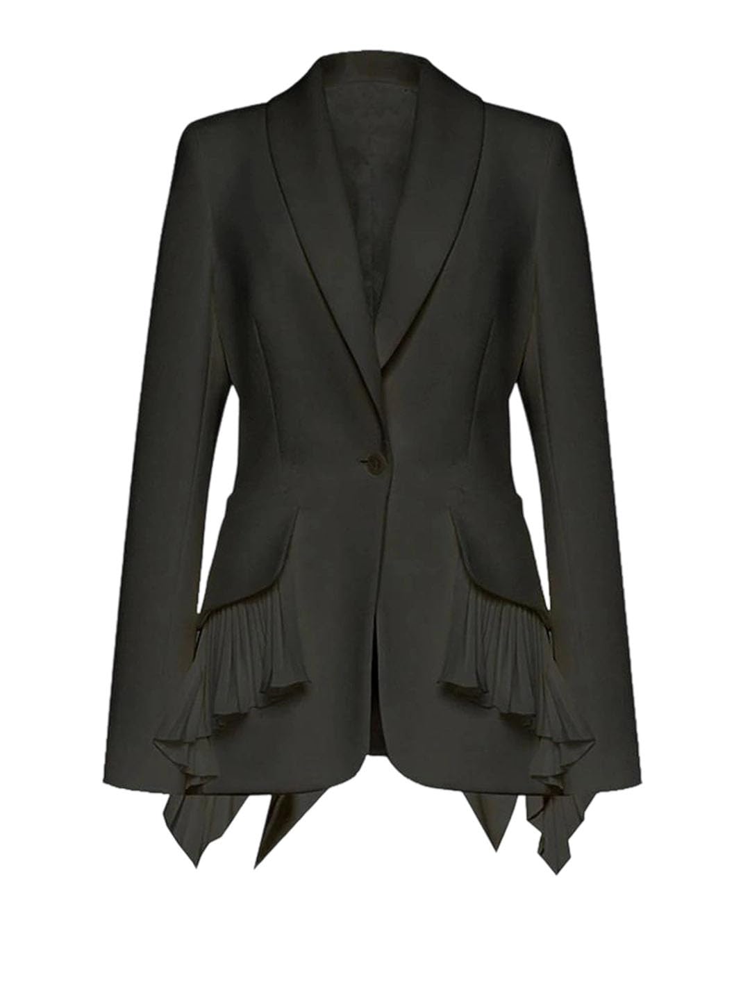 Womens Spring Solid Color Lapel Long Sleeve Irregular Pleated Ruffle Elegant Suit Jacket