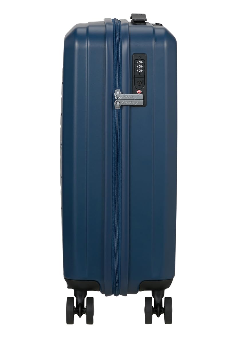 American Tourister Aerojoy Walizka, rozmiar kabinowy 55 cm / 20 cali, 4 kółka, twarda obudowa, ABS, ciemnoniebieska, zamek TSA, wewnętrzna siatka z zamkiem błyskawicznym z przegrodą, krzyżowe paski