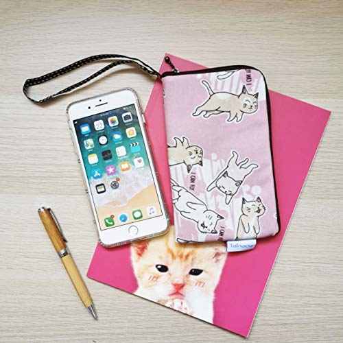 Image of Taianda Women Phone Wristlet Wallet Pouch, Dual Slots (Dreaming Cat Pink)