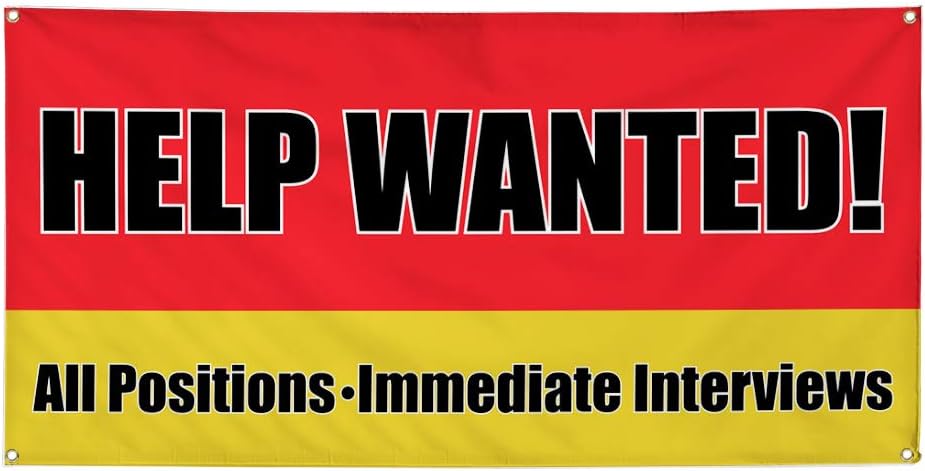 Vinyl Banner Multiple Sizes Help Wanted- Immediate Interviews Business Outdoor Weatherproof Industrial Yard Signs Red 4 Grommets 24x36Inches