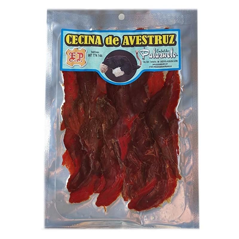 Cecina de Avestruz Gourmet, Formato Loncheado 100 Gramos, Envasada al Vacío. Auténtica Cecina de León Curada