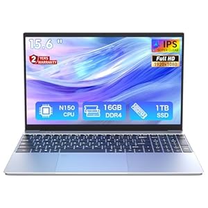 Auusda 15.6" Silver Laptop, N-Series Quad-Core up to 3.4GHz, 16GB DDR4 RAM, 1TB SSD, FHD Display, Fingerprint, Backlit Keyboard, 8000mAh Battery, Lightweight Notebook for Work & Study