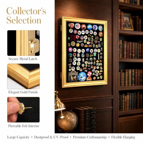 Image of Large 19 X14 Pin Display Case Medal Shadow Box with 98% UV Protection for Military Medals, Beach Tags, Jewelry Pins, Pin Gift, Insignia Ribbons, Pin Collectibles (GoldFrame 16 inchX12 inch)