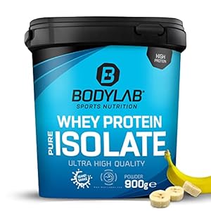 Whey Protein Isolate Banaan 900g Bodylab24, eiwitpoeder gemaakt van Whey Isolate, Whey eiwitpoeder kan de spieropbouw ondersteunen, geconcentreerd iso-eiwit vrij van aspartaam