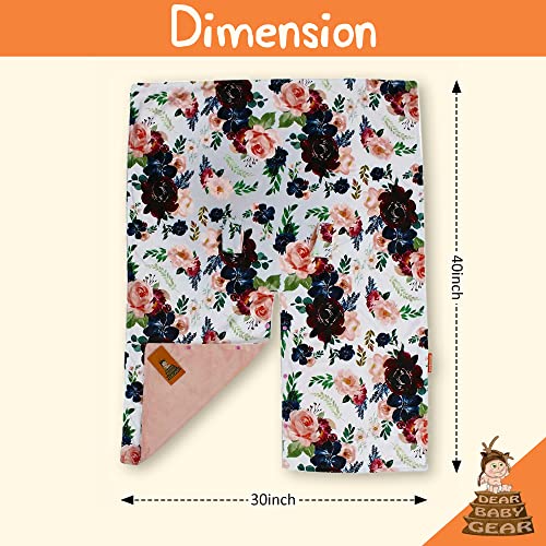 Image of Dear Baby Gear Car Seat Cover for Boys & Girls - Baby Carseat Canopy w /Snap Opening - Infant Seat Cover - Stroller & Nursing Covers - Newborn Carrier Canopy- 40x30 inch (Burgundy & Navy Floral on Blush)