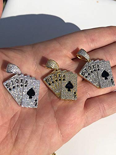HarlemBling Solid 925 Sterling Silver Iced Ace Of Spades Lucky Royal Flush Pendant - Men's - Great For Any Chain!2