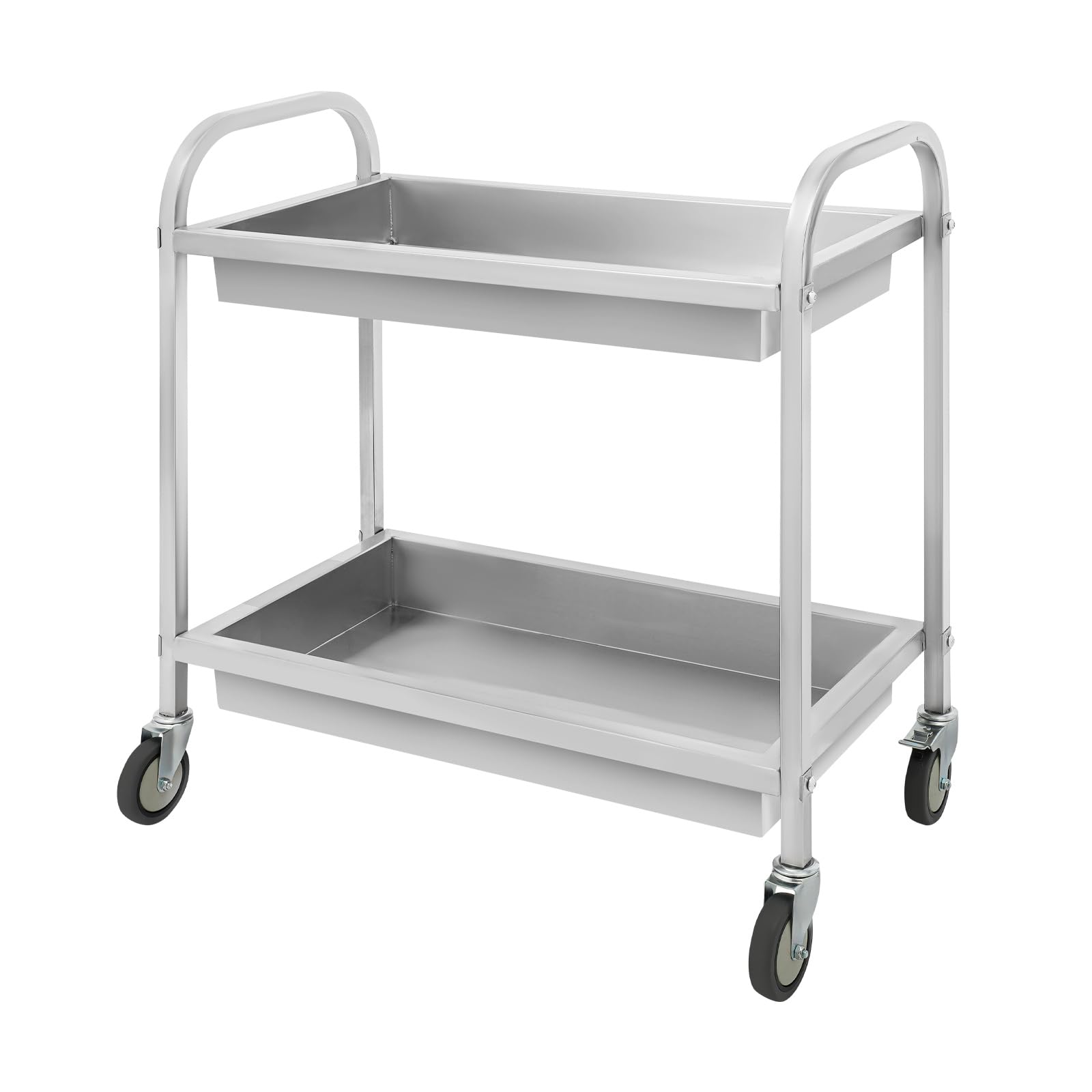 Carro de servicio con ruedas de 2 Davon, carro de cocina de acero inoxidable 201 con 2 niveles, carro de bar hasta 75 kg, clásico y duradero, carrito para servicio y personal de cocina, 85