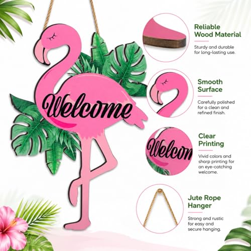 Cartel decorativo flamingo para puerta de madera miniatura 3