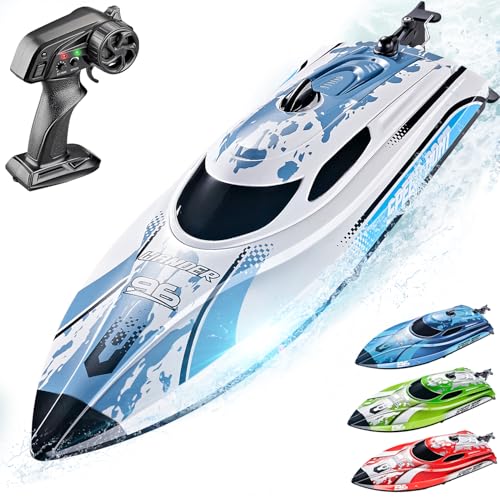 BEZGAR RC Boat, 12 inch Remote Control Boat for Kids and Adults, 25 KPH Fast RC Speed Boats with 700mAh Battery, Ideal Waterproof Toy Boats for Lakes & Pools - TX126 White