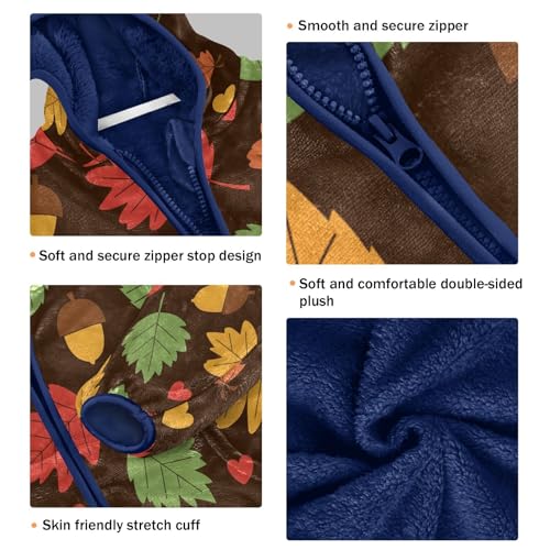 Autumn Leaves and Hearts Pattern Toddler Fleece Jacket Girl Boys Hooded Fleece Jacket Coat Warm Outwear Zip-up 3-10T3