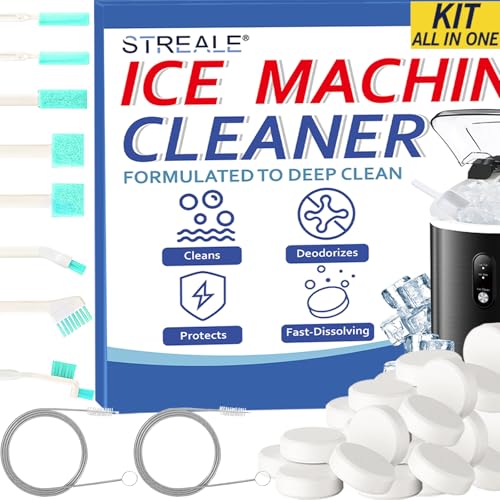Image of Ice Machine Cleaner Kit - 30Pack Ice Maker Cleaner Tablets - 10Pcs Pipe & Crevice Brush Set - Commercial & Portable Countertop Icemaker Cleaning Solution
