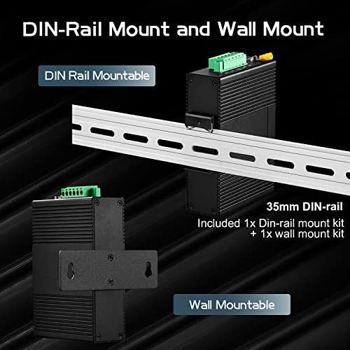 Image of 5 Port Industrial Ethernet Switch, 4 Ports and 1 Uplink 10 /100Mbps, Fanless Din Rail and Wall Mount, IP40 Aluminum Alloy -40~75C(-40~185F), with One Power Supply