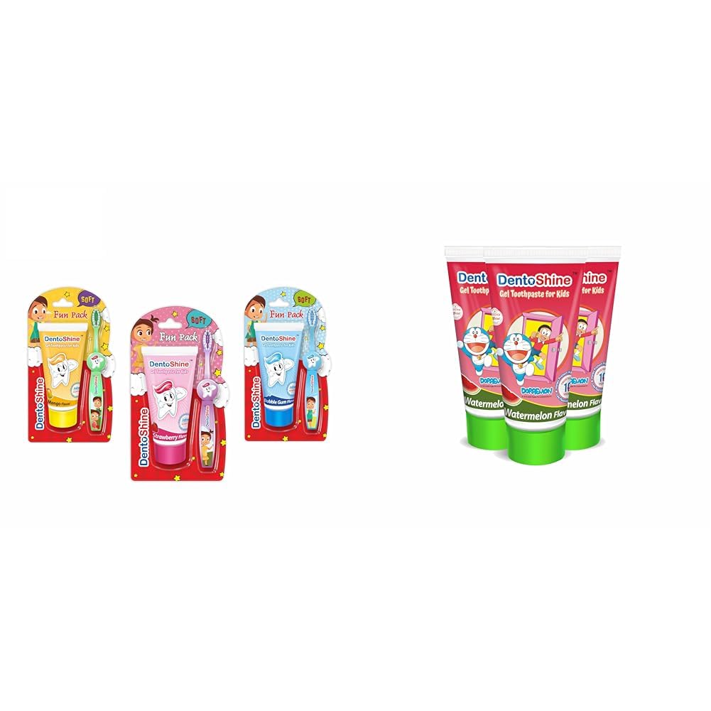 DentoShine Gel Toothpaste for Kids | Pack of 3 Flavors (Strawberry, Mango & Bubblegum (fun pack), | DentoShine Gel Toothpaste for Kids | Pack of 3 (3, Watermelon (Doraemon))-image-38