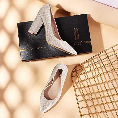 Idifu Women's In4 Chunky-Hi Block High Heels Closed Pointed Toe Pumps Dress Office Shoes For Women (8, Gold Glitter) #TOP6