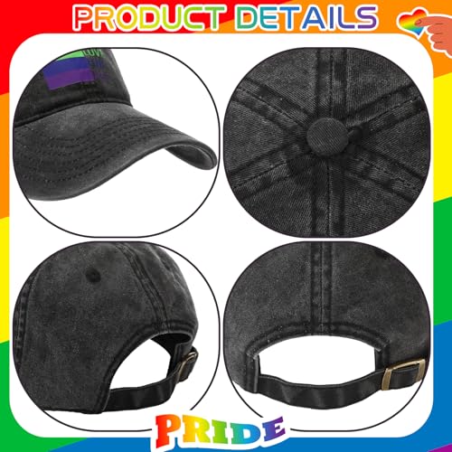Image of Shyyween LGBT Baseball Hat Pride Rainbow Denim Hats Love is Love Vintage Baseball Cap Adjustable LGBT Cap for Men Women Gay Pride Accessory