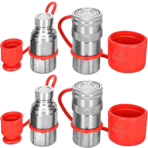Image of 1 /2'' NPT Skid Steer Hydraulic Couplers,Skid Steer Quick Connect Fittings with 2PCS Dust Caps,Hydraulic Quick Connect with Most Models of Skid Steers Loaders, 2 Sets(ISO16028)