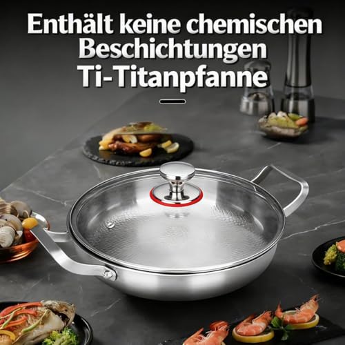 2026 Upgrade Titanová pánev, Tovara Titanium Pro Pán, Kovali Titanová pánev, Titanové pánve nepotažené s poklicí 24/26/28/30/32 cm, kompatibilní s indukcí a všemi typy varných desek (Š, 32 cm)