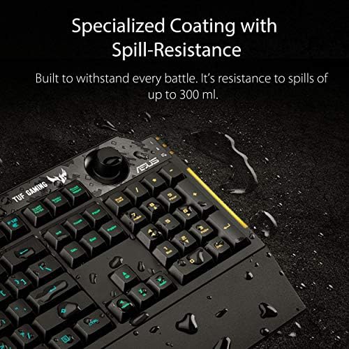 ASUS TUF Gaming K1 RGB Keyboard, 5-Zone RGB, Membrane Switches, 19-Key Rollover, Dedicated Volume Knob, Spill-Resistance, Side Light Bar, Programmable Macros-Black, UK Layout