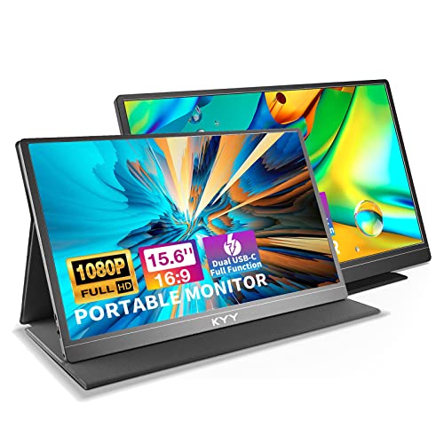 Image of KYY 15.6'' Portable Monitor Bundle [K3-1 Grey & K3-2 Black] 1080P FHD USB-C Laptop Monitor HDMI Computer Display HDR IPS Gaming Monitor w /Smart Cover & Dual Speakers, for Laptop PC Phone PS4 Xbox Swi