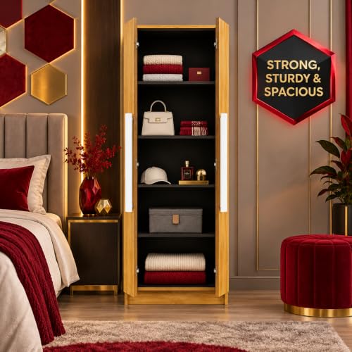Image of Bniture Wooden Almirah for Clothes, Door for Bedroom, 2 Door Wardrobe with 4 Shelves Huge Storage Space (46D x 60W x 182H CM) | 3 Year Warranty (Giant Wood)