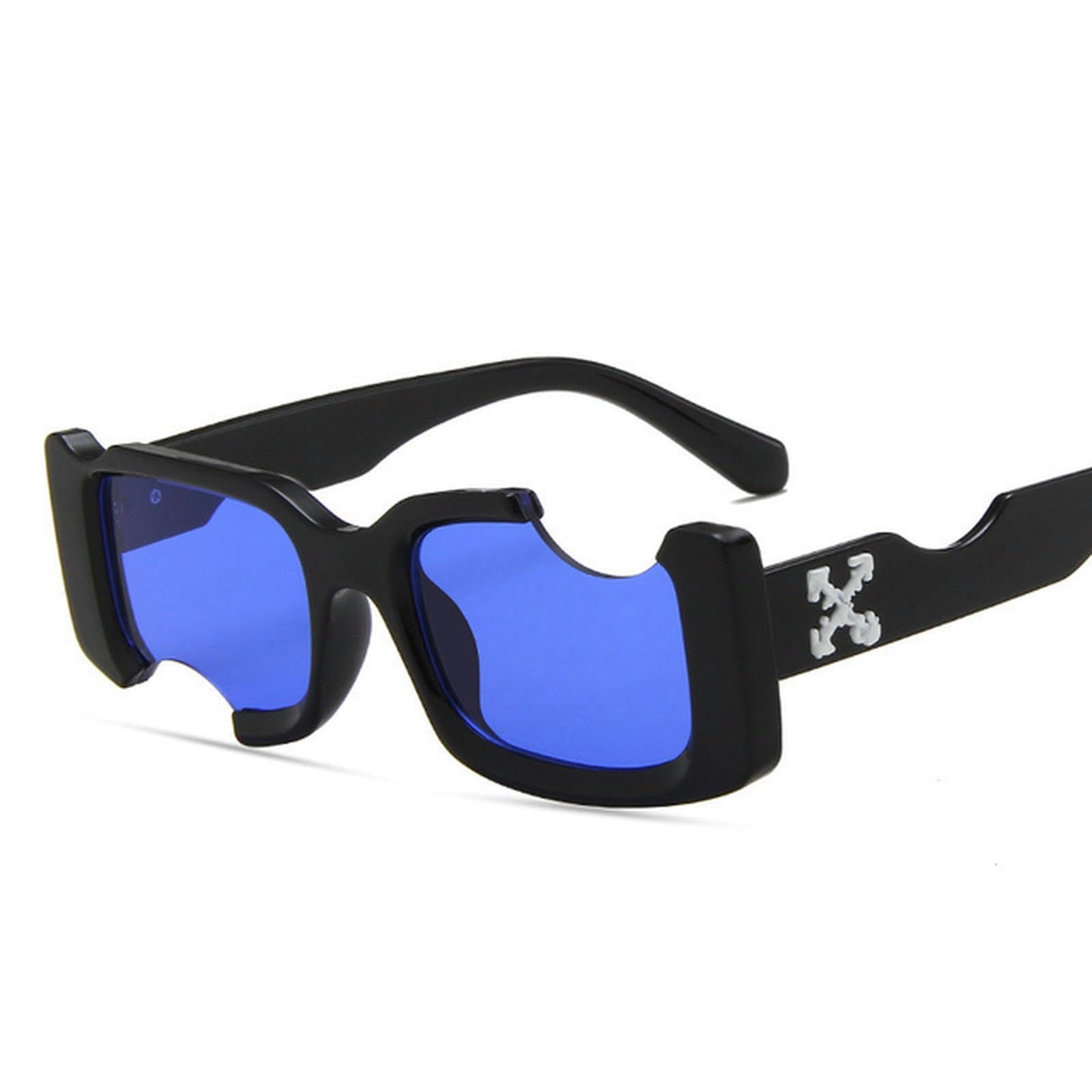 NOGRAX Okulary hip-hopowe kwadratowe okulary przeciwsłoneczne kobiety mężczyźni z wycięciem otwór design białe okulary przeciwsłoneczne niebieskie okulary vintage