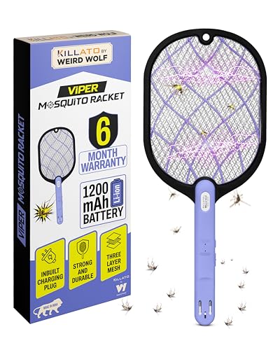 Image of Weird Wolf Mosquito Killer Racket with Built-in Charging Plug | 1200mAh Lithium Battery | Rechargeable Electric Mosquito Bat | 6 Month Warranty | Purple
