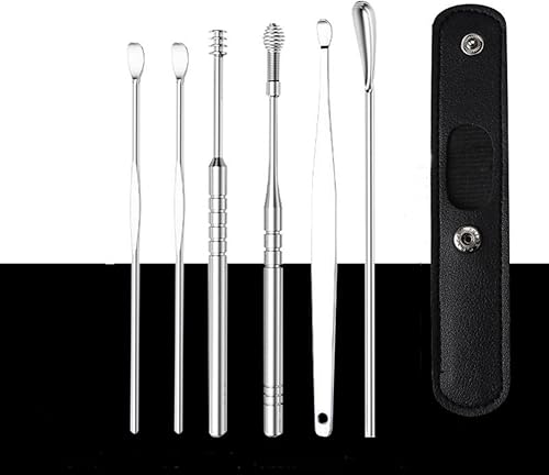 Kit de 6 piezas de eliminación de cera de oídos, juego de herramientas de limpieza de oídos, herramienta removedor de cera de oídos con una bolsa de